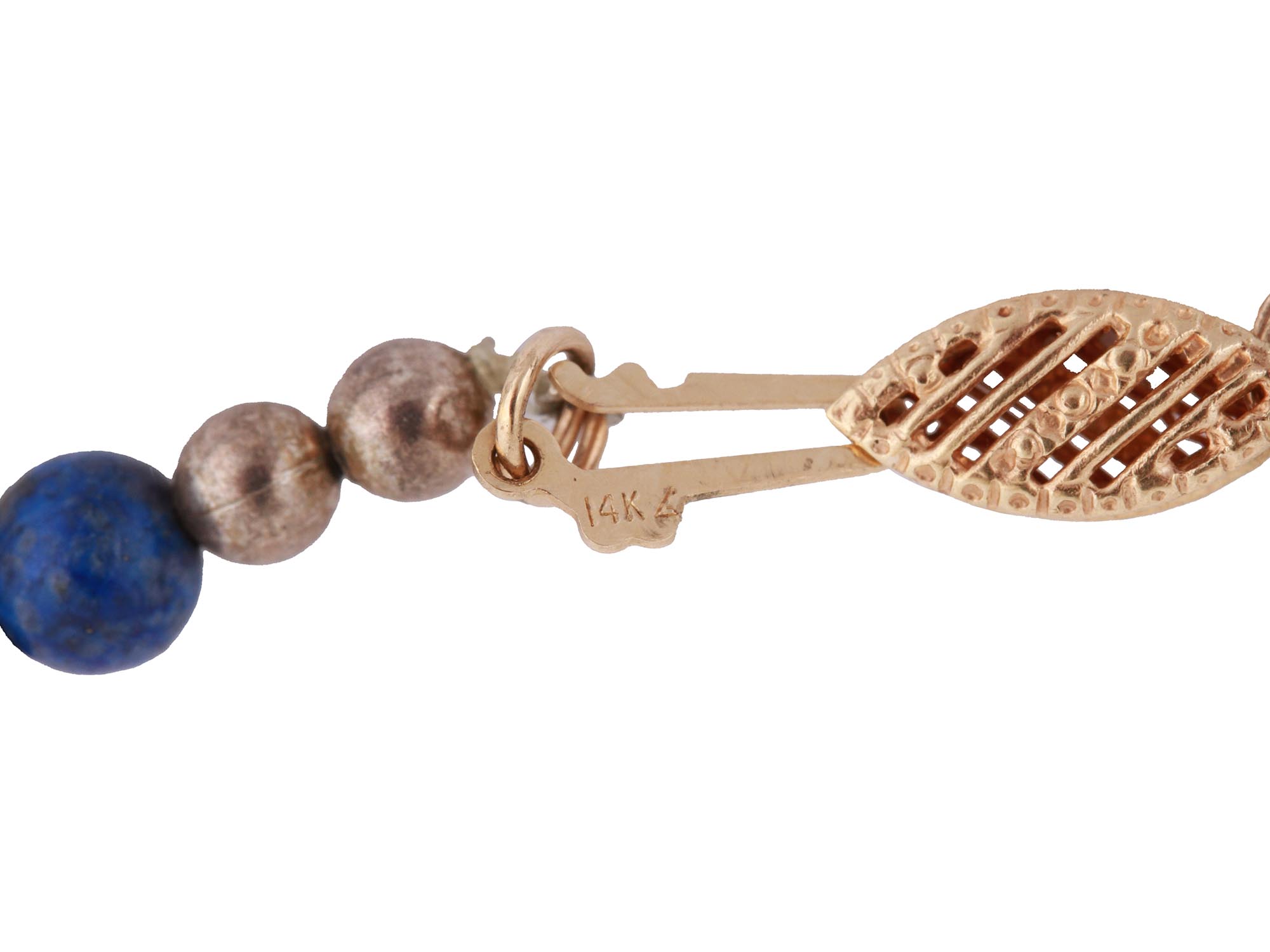 14K GOLD, SILVER AND LAPIS LAZULI BEADED NECKLACE PIC-2